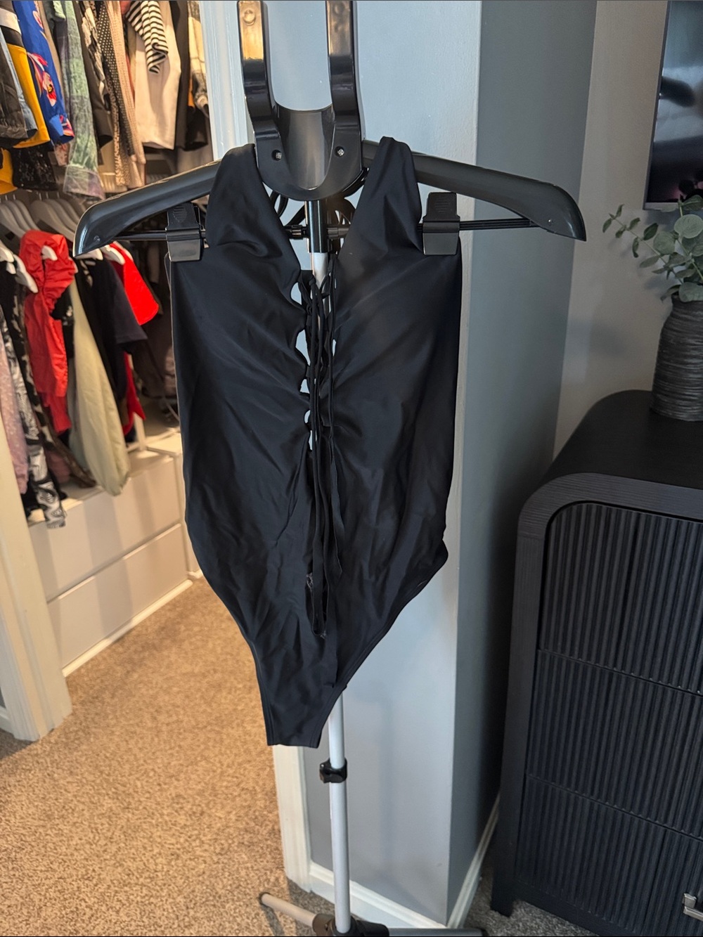 Lace-Up Black One-Piece Swimsuit